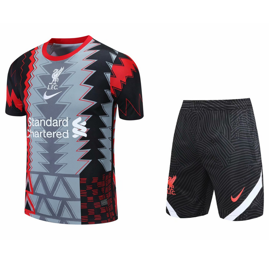 2021/22 Liverpool Grey Short Sleeve Training Kits Shirt with Shorts